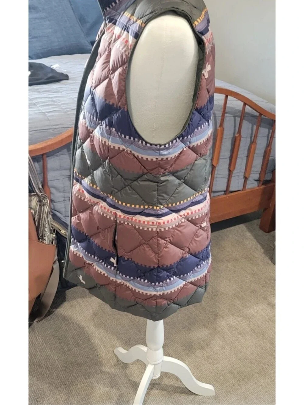 Pendleton Quilted Patterned Vest in Mauve, Navy & Gray